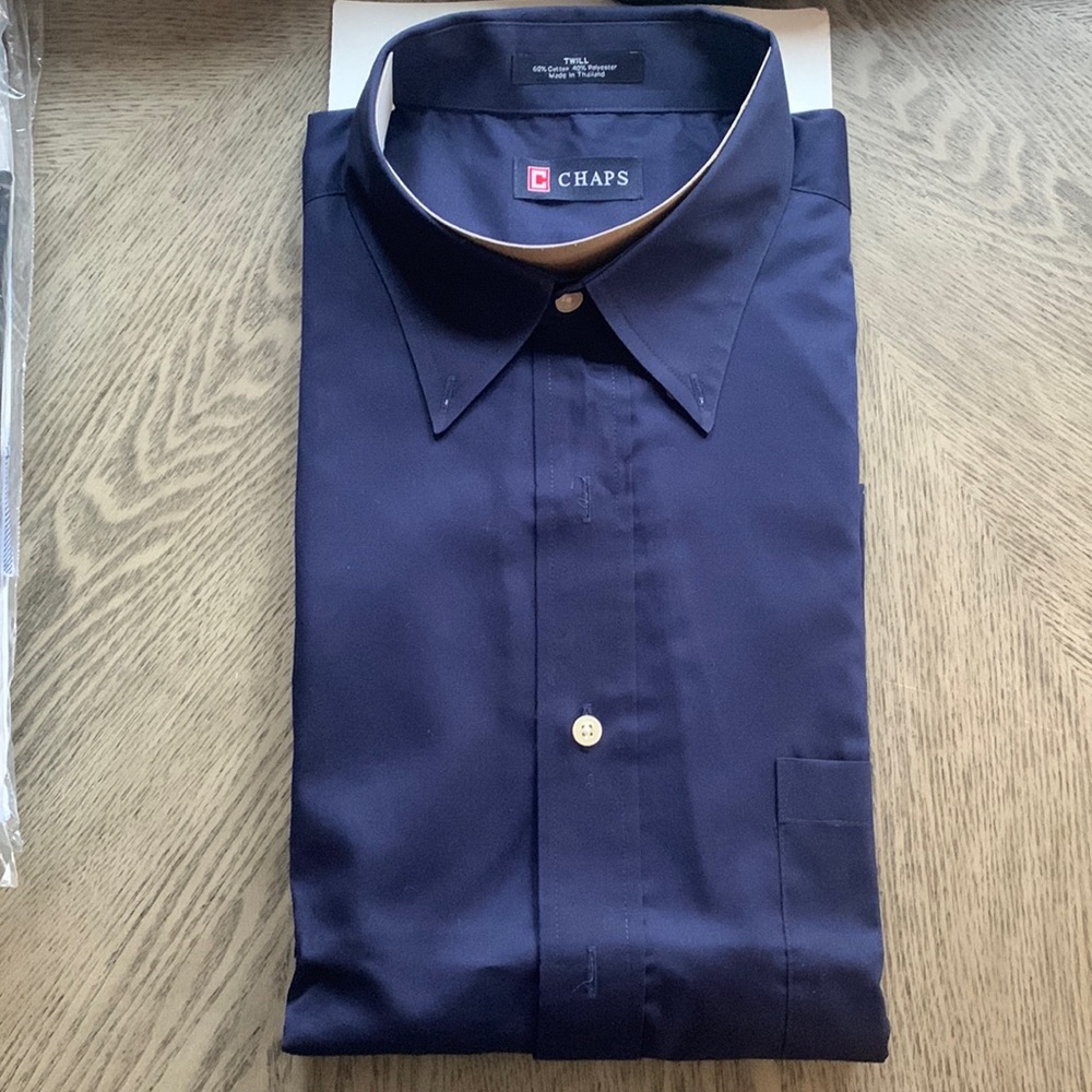Long sleeve button down, navy, 16-16.5/33-32